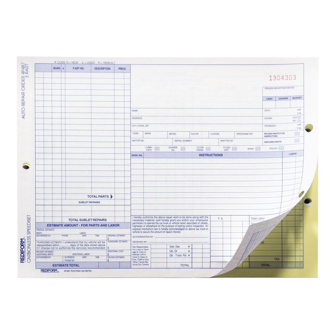 Auto Repair Order Polypack 4P487