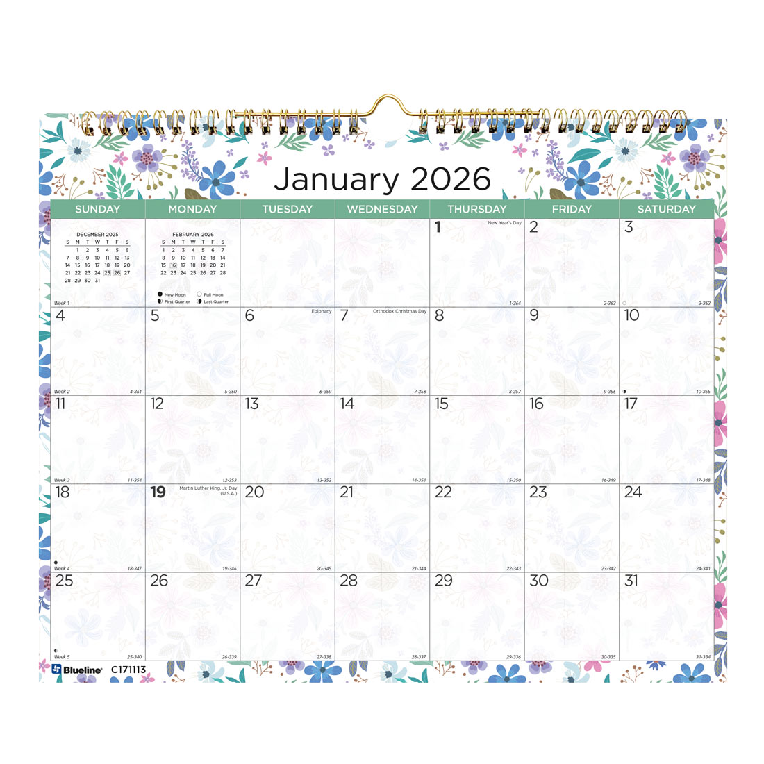 Blueline Colorful Monthly Wall Calendar 2026, Wildflowers C171113-26