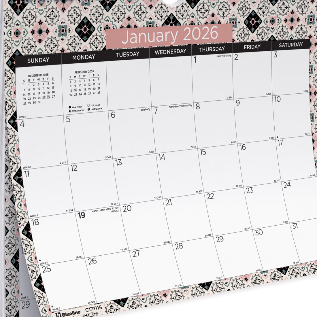 Blueline Colorful Monthly Wall Calendar 2026, Tiles C171115-26
