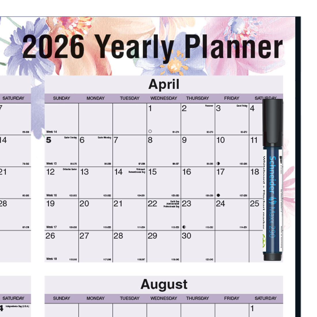 Blueline Colorful Laminated Yearly Wall Planner, Erasable - Reversible, Passion, 2026 C171920-26