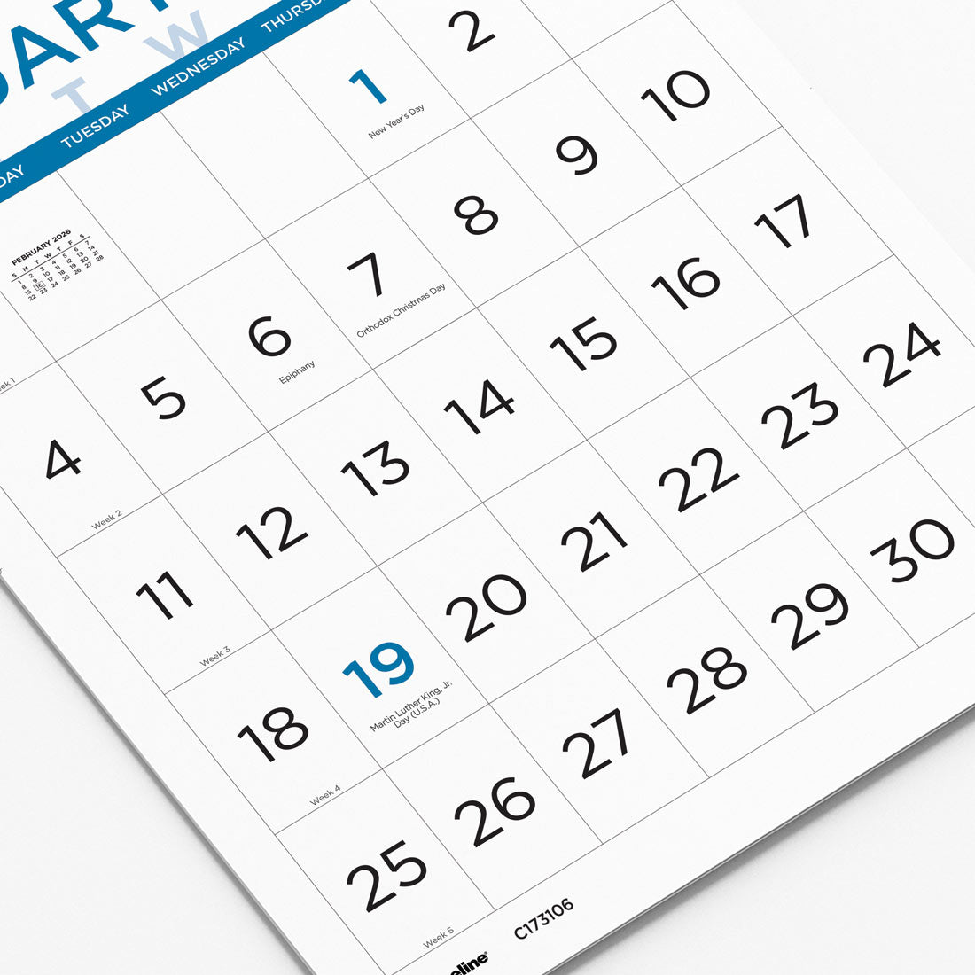 Blueline Large Print Wall Calendar, 2026 C173106-26