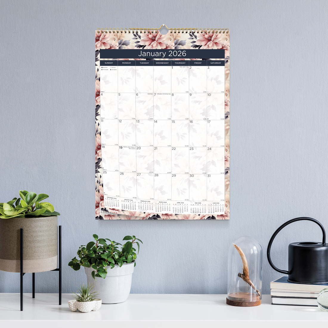 Blueline Colorful Monthly Wall Calendar, Floral, 2026 C173128-26