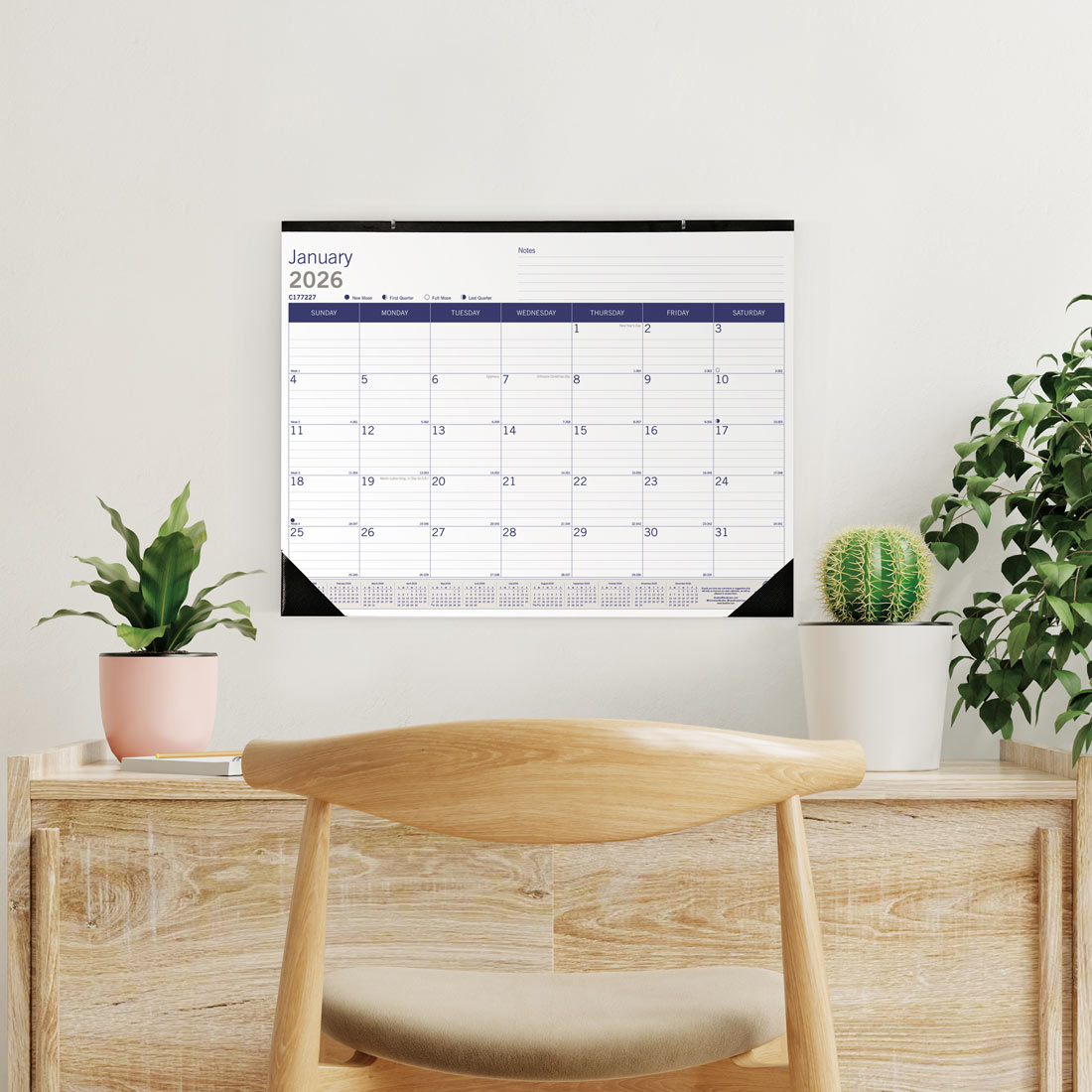 Blueline DuraGlobe™ Monthly Desk Pad Calendar, Bamboo, 2026 C177227-26