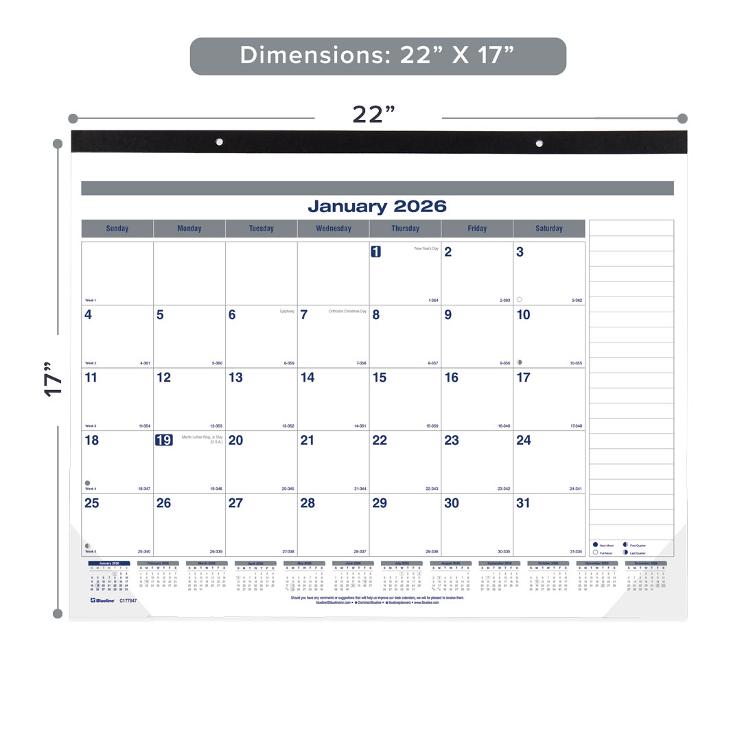 Blueline Net Zero Carbon™ Monthly Desk Pad Calendar, 2026 C177847-26