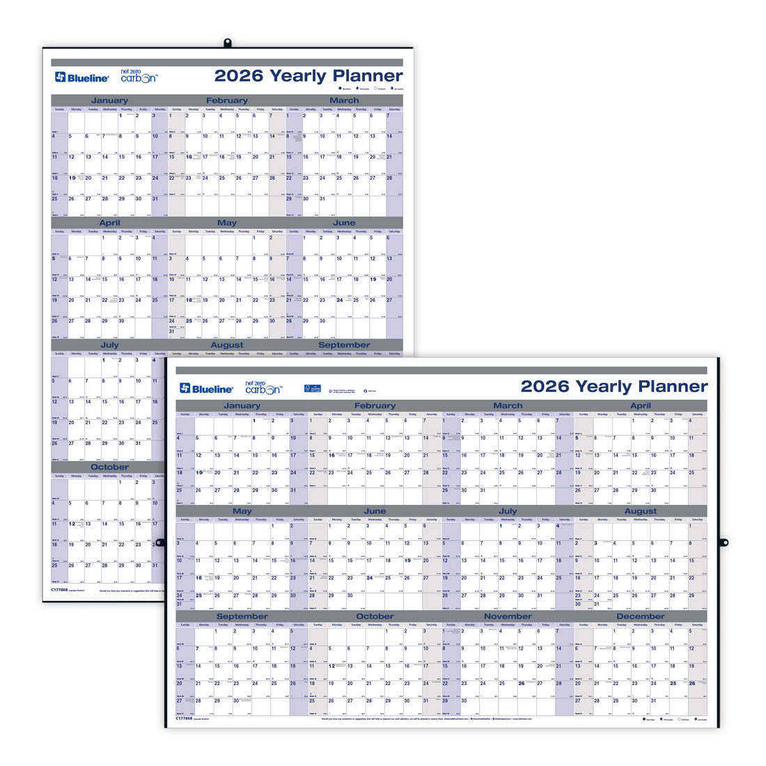 Blueline Net Zero Carbon™ Erasable - Reversible Yearly Wall Planner, 2026 C177868-26