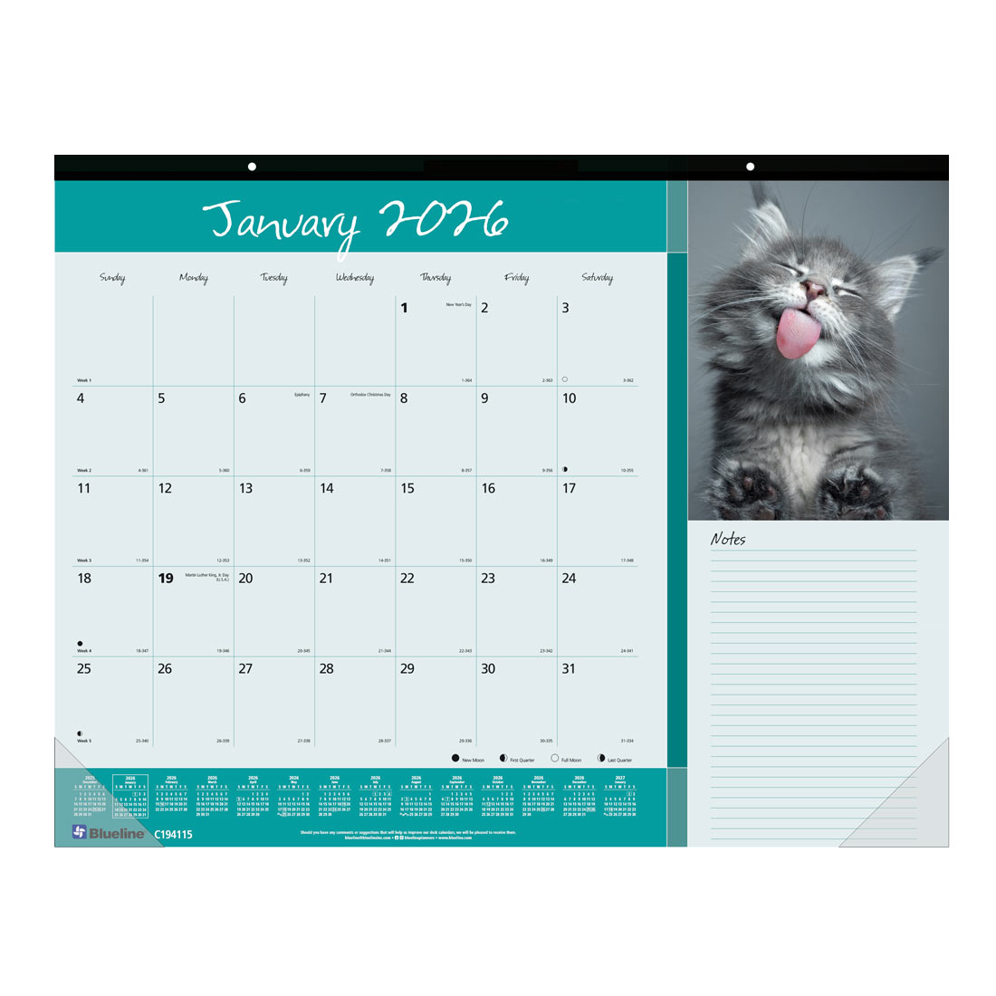 Blueline Furry Collection Monthly Desk Pad Calendar, 2026 C194115-26