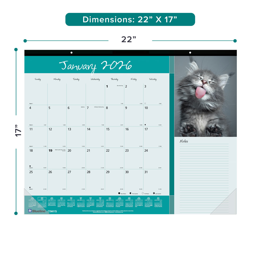 Blueline Furry Collection Monthly Desk Pad Calendar, 2026 C194115-26