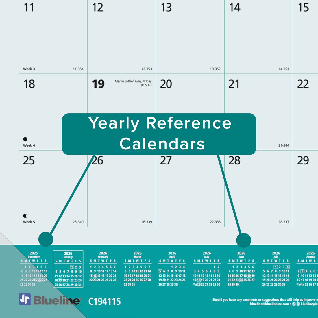 Blueline Furry Collection Monthly Desk Pad Calendar, 2026 C194115-26