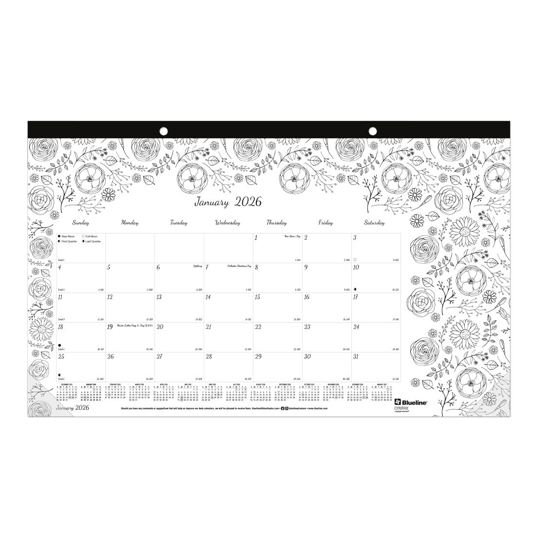 Blueline DoodlePlan™ Coloring Desk Pad Calendar, 2026 C2917001-26