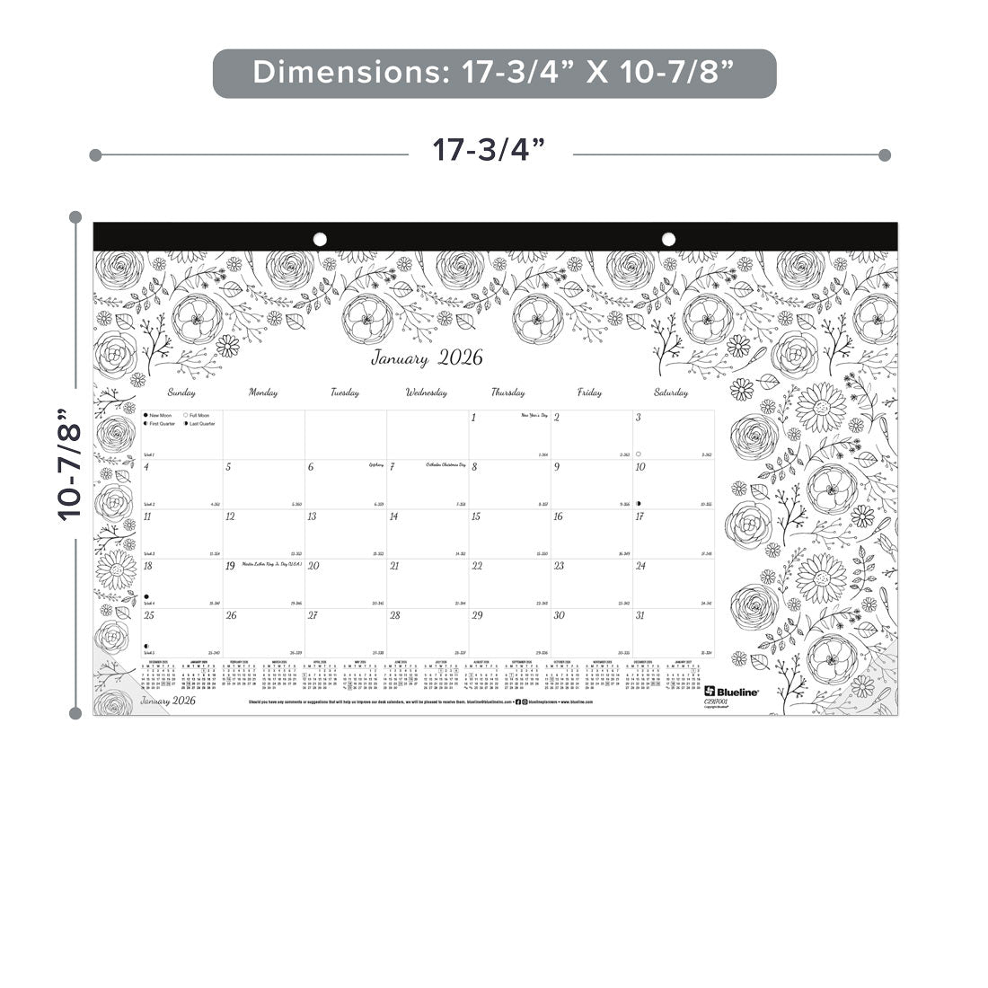 Blueline DoodlePlan™ Coloring Desk Pad Calendar, 2026 C2917001-26