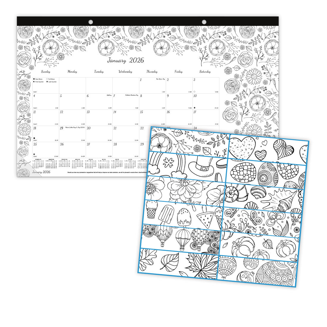 Blueline DoodlePlan™ Coloring Desk Pad Calendar, 2026 C2917001-26