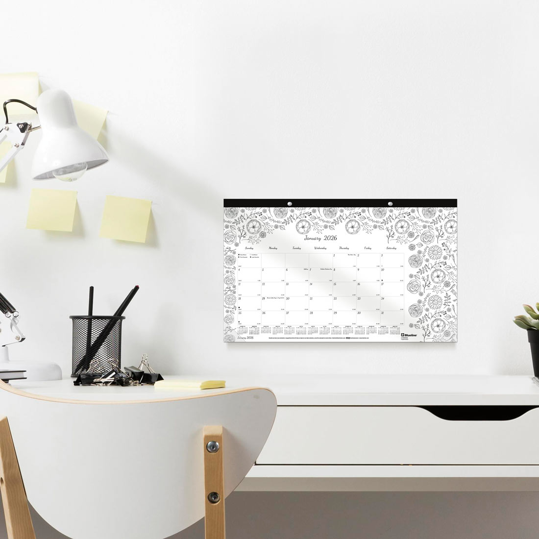 Blueline DoodlePlan™ Coloring Desk Pad Calendar, 2026 C2917001-26