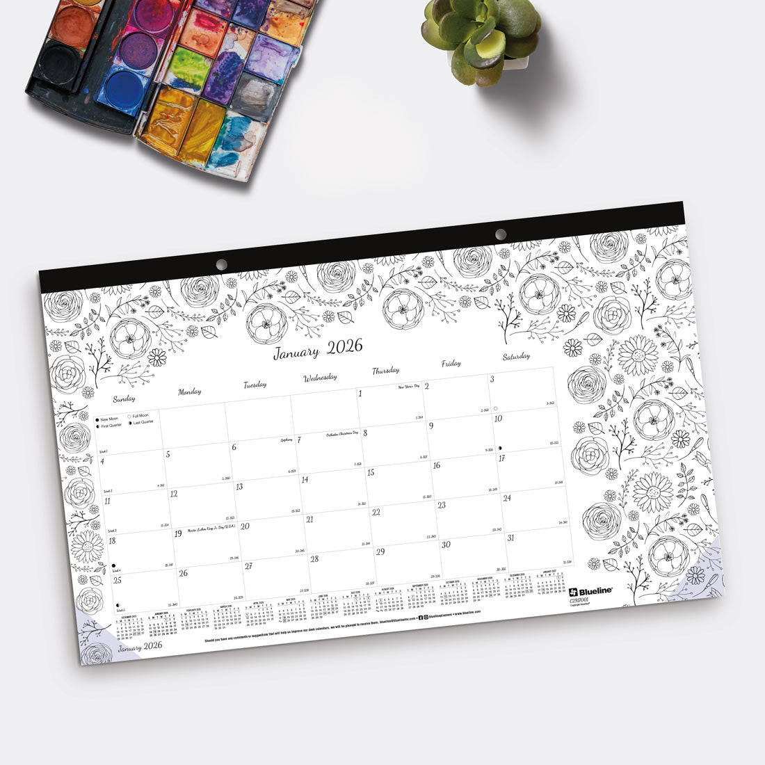 Blueline DoodlePlan™ Coloring Desk Pad Calendar, 2026 C2917001-26