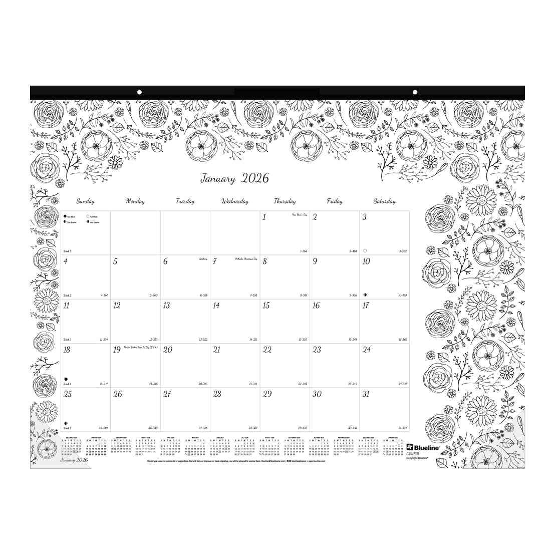 Blueline DoodlePlan™ Coloring Desk Pad Calendar, 2026 C2917311-26