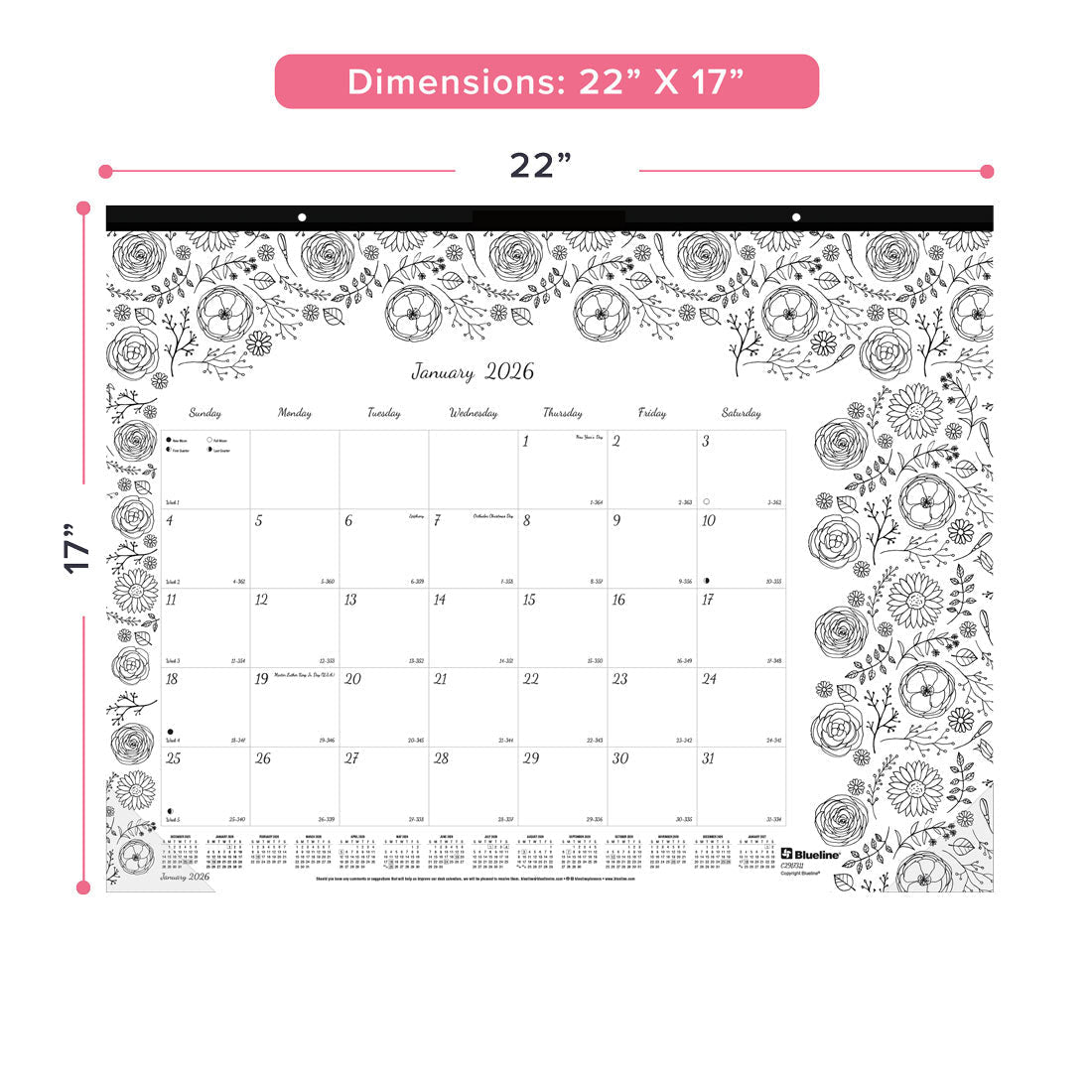 Blueline DoodlePlan™ Coloring Desk Pad Calendar, 2026 C2917311-26