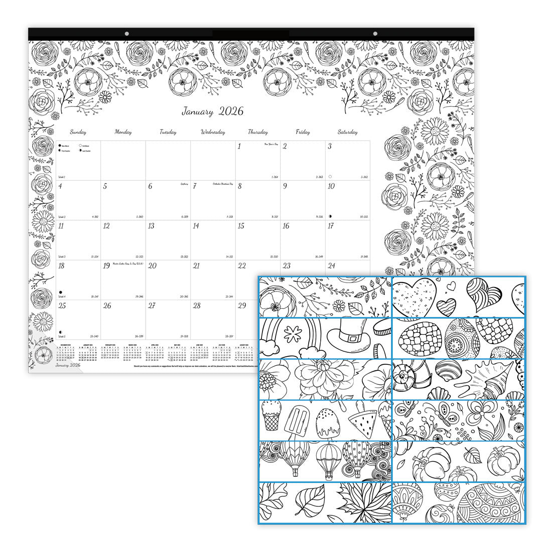 Blueline DoodlePlan™ Coloring Desk Pad Calendar, 2026 C2917311-26