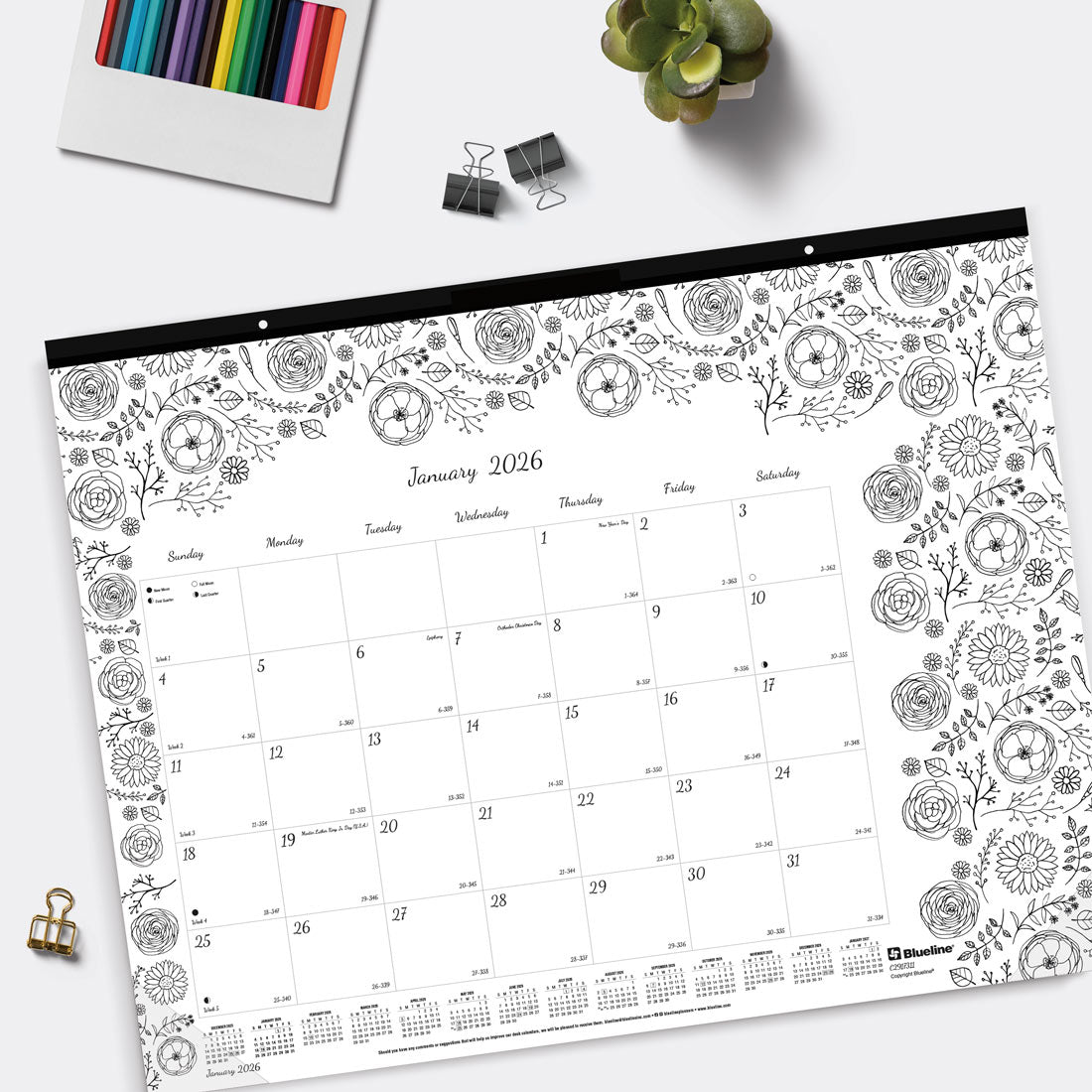 Blueline DoodlePlan™ Coloring Desk Pad Calendar, 2026 C2917311-26