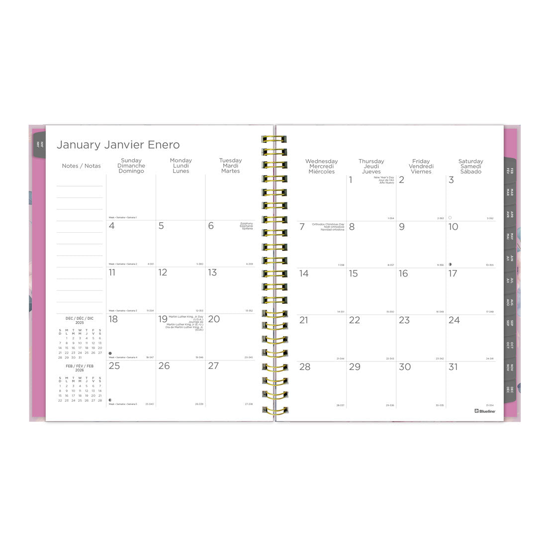 Blueline Lavender Floral Weekly/Monthly Planner 2026, Trilingual C37110B.01-26