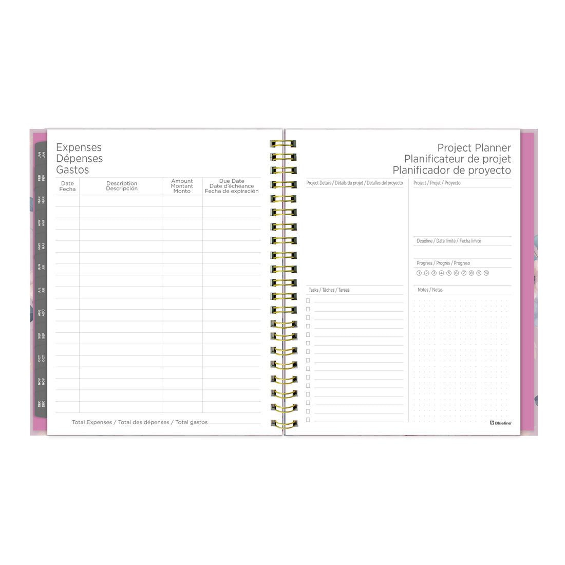 Blueline Lavender Floral Weekly/Monthly Planner 2026, Trilingual C37110B.01-26
