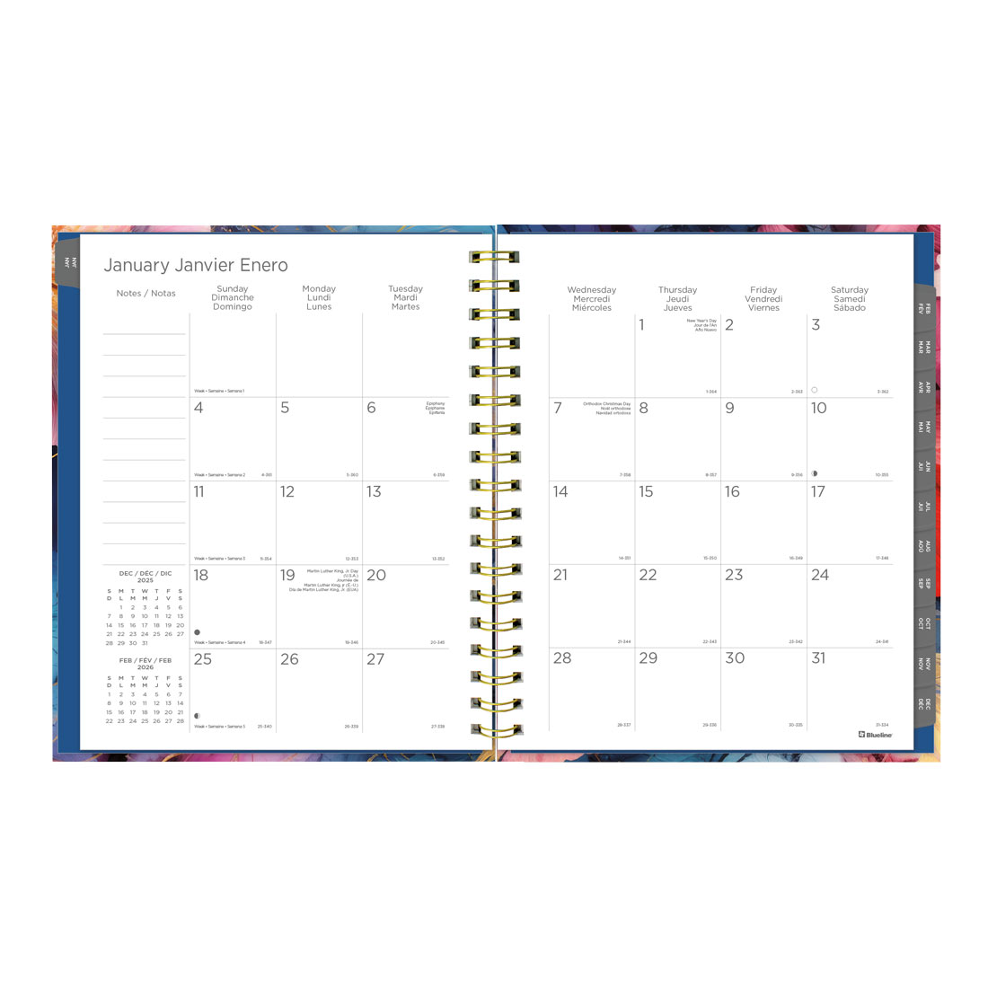 Blueline Midnight Floral Weekly/Monthly Planner 2026, Trilingual C38090B.01-26