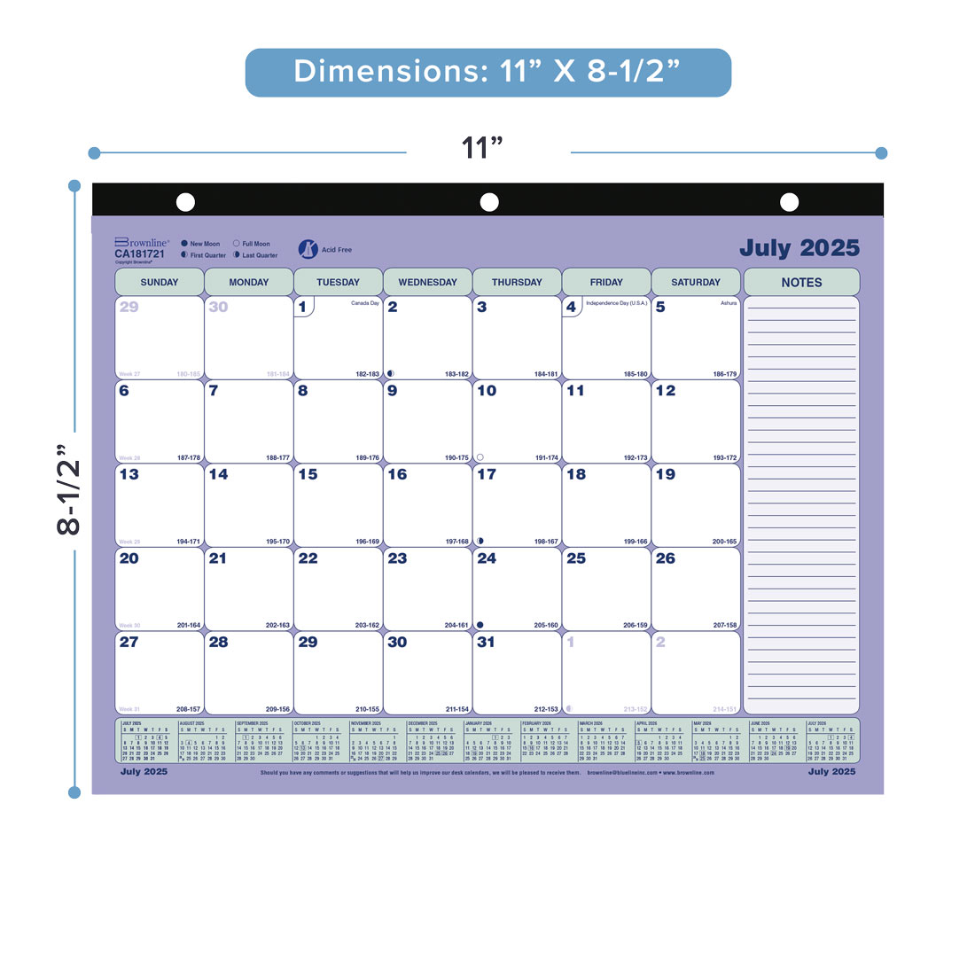 Academic Monthly Desk Pad, 13 Months, 2025-2026, Brownline CA181721-26 #color_default-title