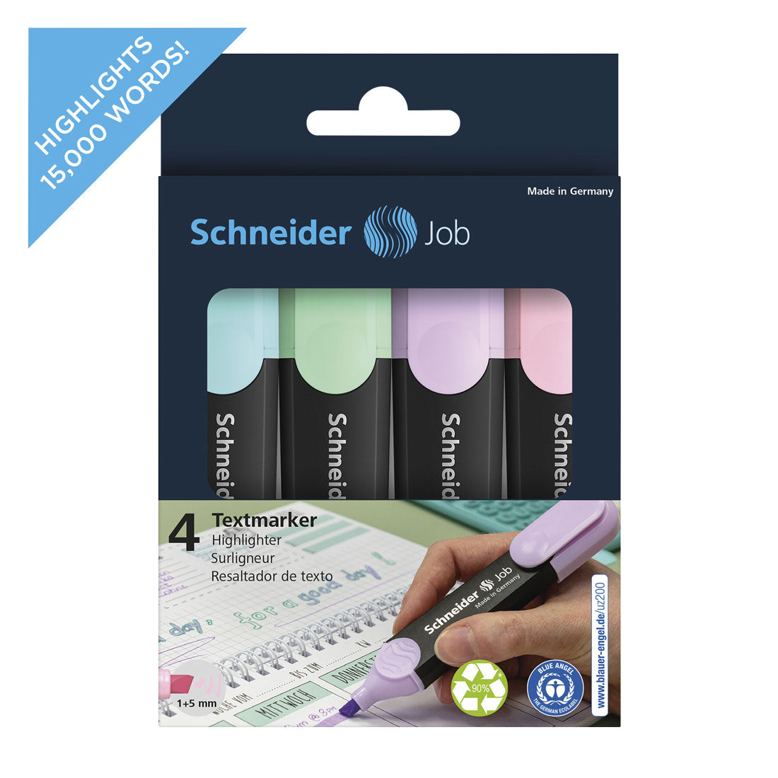 Job Pastel Highlighters, Wallet 4 pieces - Assorted