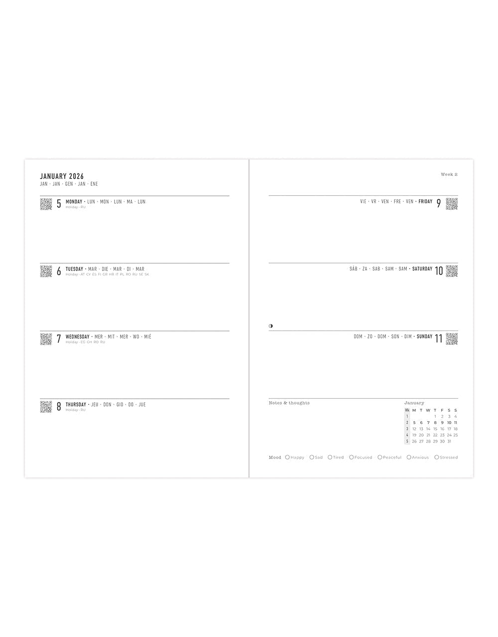 Letts of London Morocco A5 Week to View Planner 2026 - Multilanguage Pink 26-082494 #color_morocco-pink