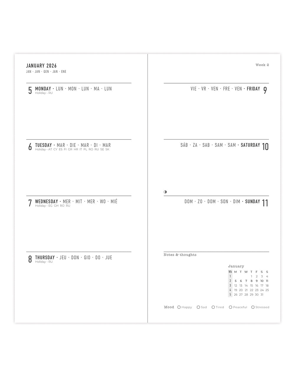 Letts of London Woodland Slim Week to View Planner 2026 - Multilanguage Green 26-082545 #color_woodland-green