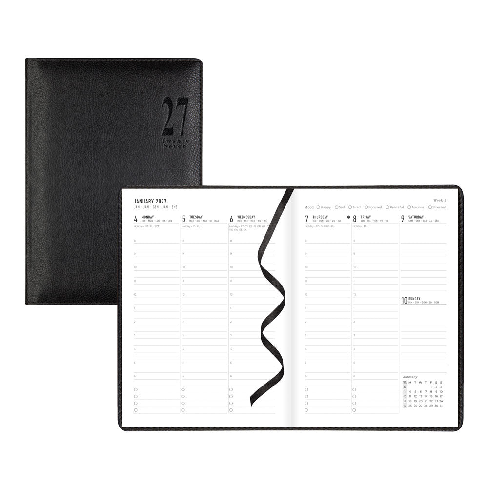 Letts A5 Weekly Appointment Book, Milano, 2027 Black 27-CTO3XUBK#color_black