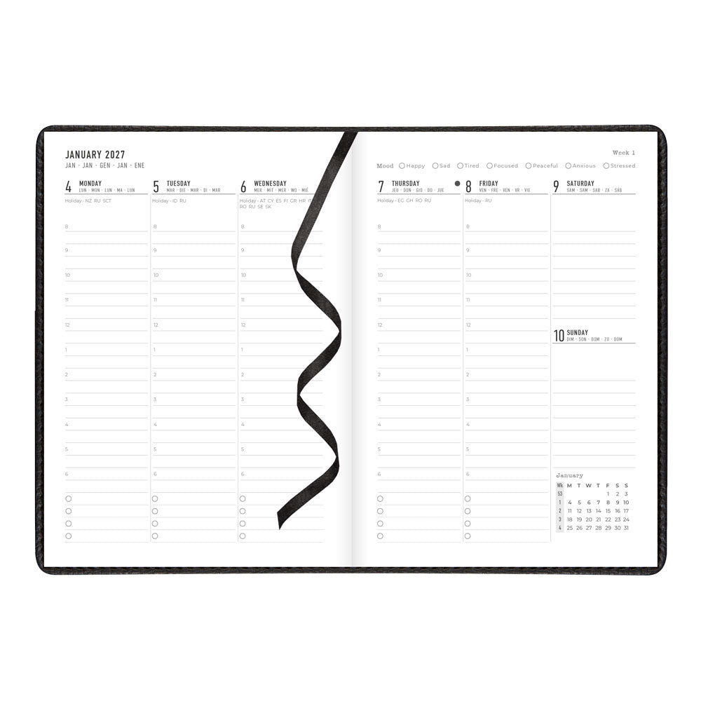 Letts A5 Weekly Appointment Book, Milano, 2027 Black 27-CTO3XUBK#color_black