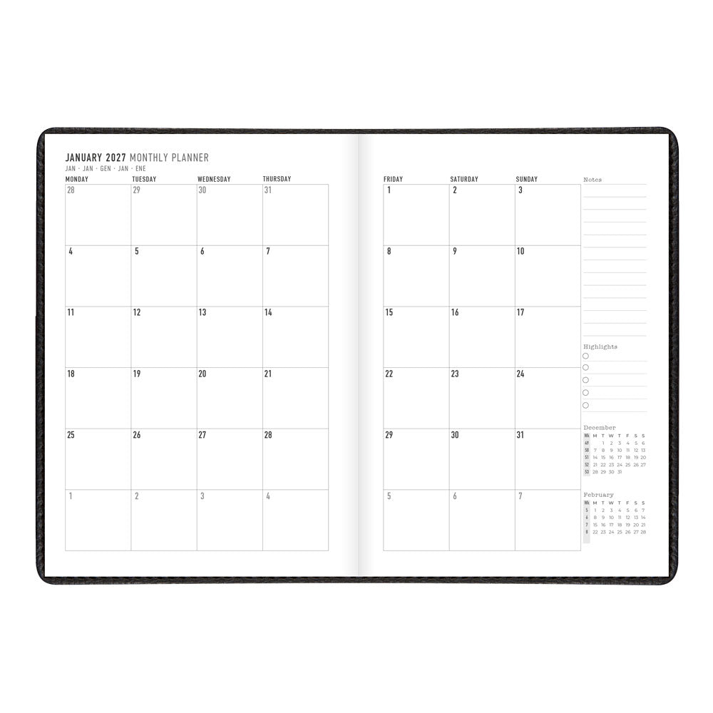 Letts A5 Weekly Appointment Book, Milano, 2027 Black 27-CTO3XUBK#color_black