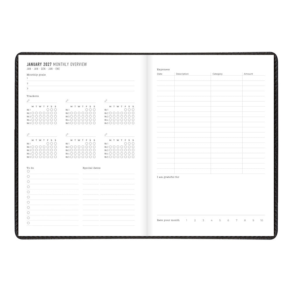 Letts A5 Weekly Appointment Book, Milano, 2027 Black 27-CTO3XUBK#color_black
