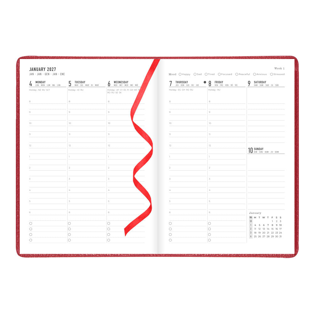 Letts A5 Weekly Appointment Book, Milano, 2027 Red 27-CTO3XURD#color_red