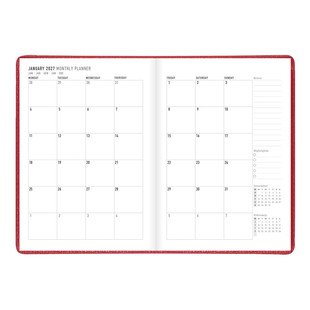 Letts A5 Weekly Appointment Book, Milano, 2027 Red 27-CTO3XURD#color_red