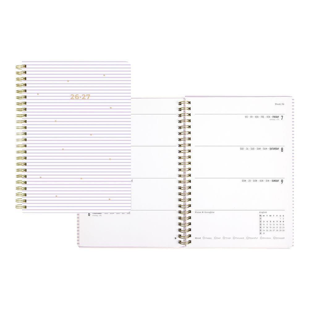 Stripes Academic Weekly Planner, A5, 2026 - 2027 - Multilingual 27-031876 #color_stripes-lilac