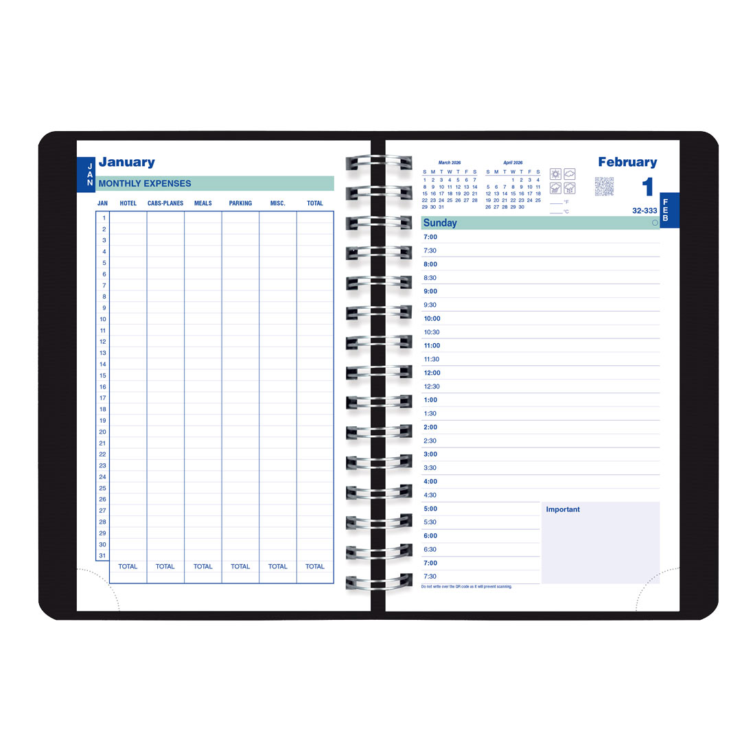 Blueline Essential Plan & Link™ Daily Planner, Black, 2026 C1504W.81-26