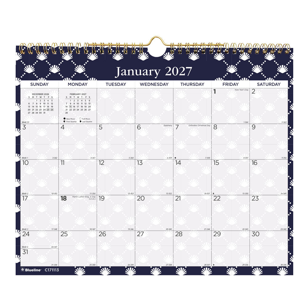 Monthly Wall Calendar, Nautical, 2027 C171113-27 Blueline
