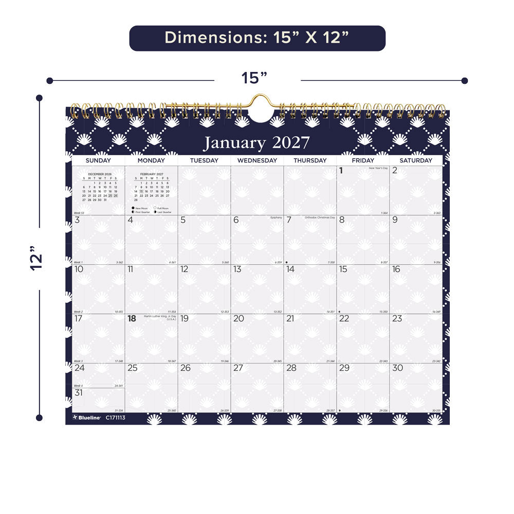 Monthly Wall Calendar, Nautical, 2027 C171113-27 Blueline