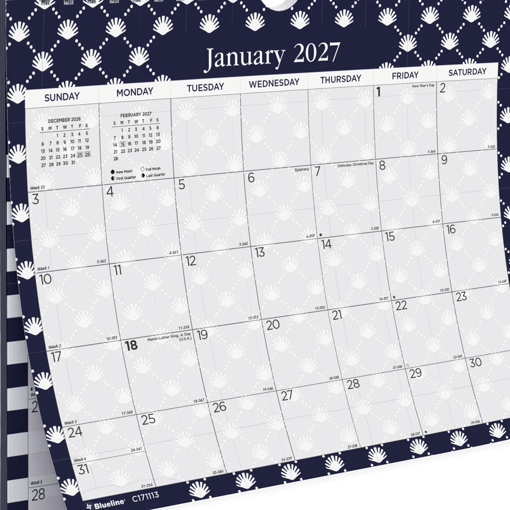Monthly Wall Calendar, Nautical, 2027 C171113-27 Blueline