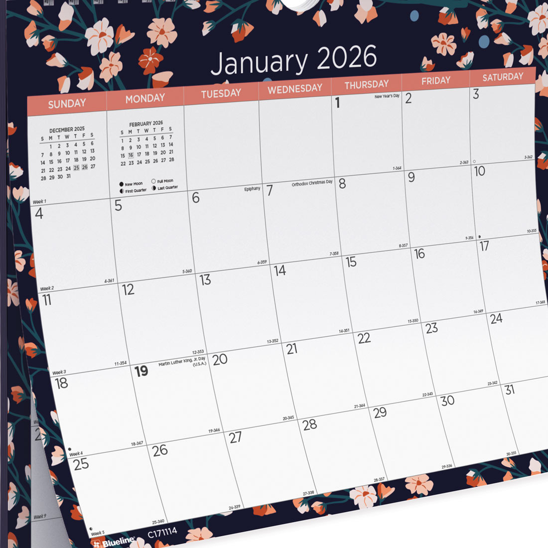 Blueline Colorful Monthly Wall Calendar 2026, Twilight Floral C171114-26