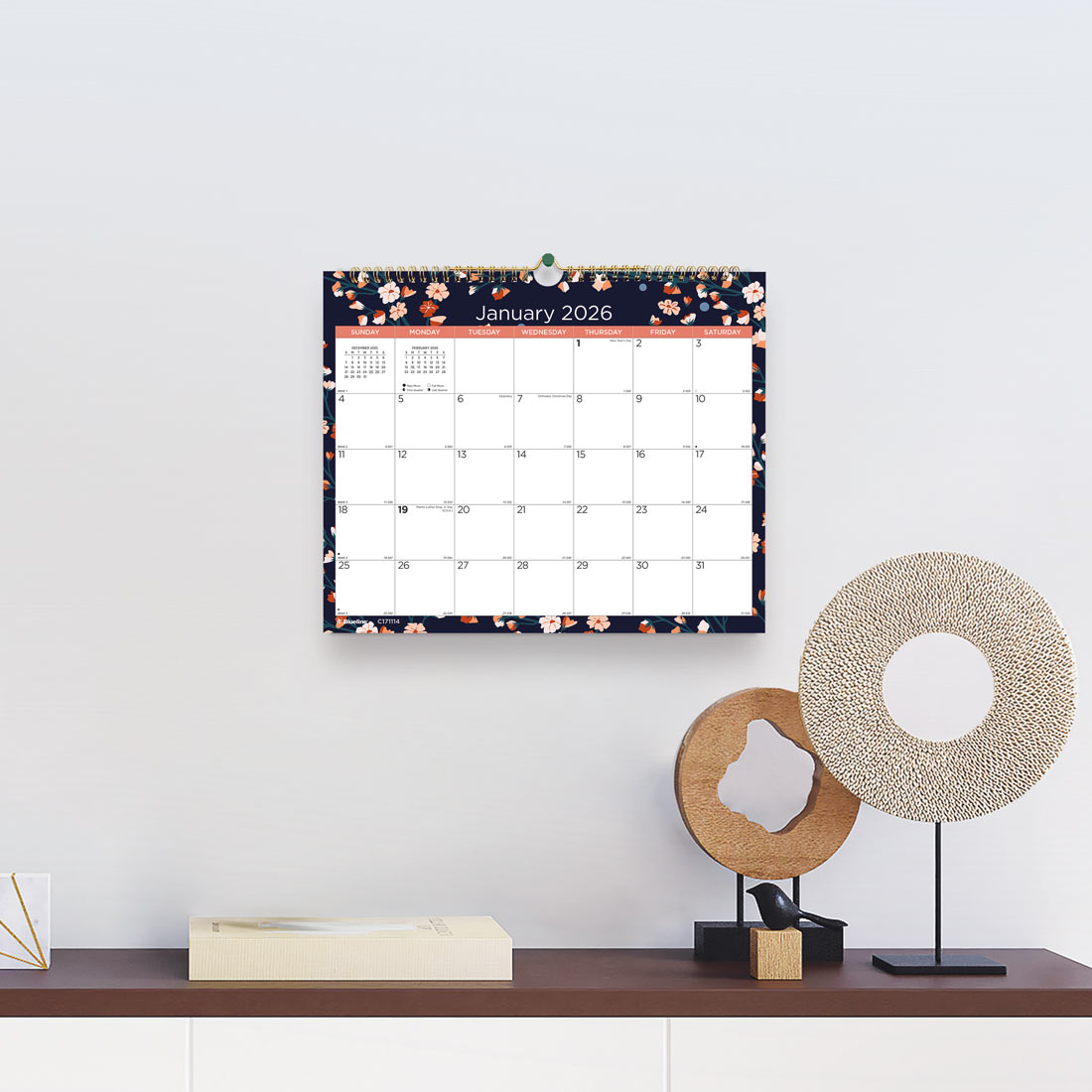 Blueline Colorful Monthly Wall Calendar 2026, Twilight Floral C171114-26