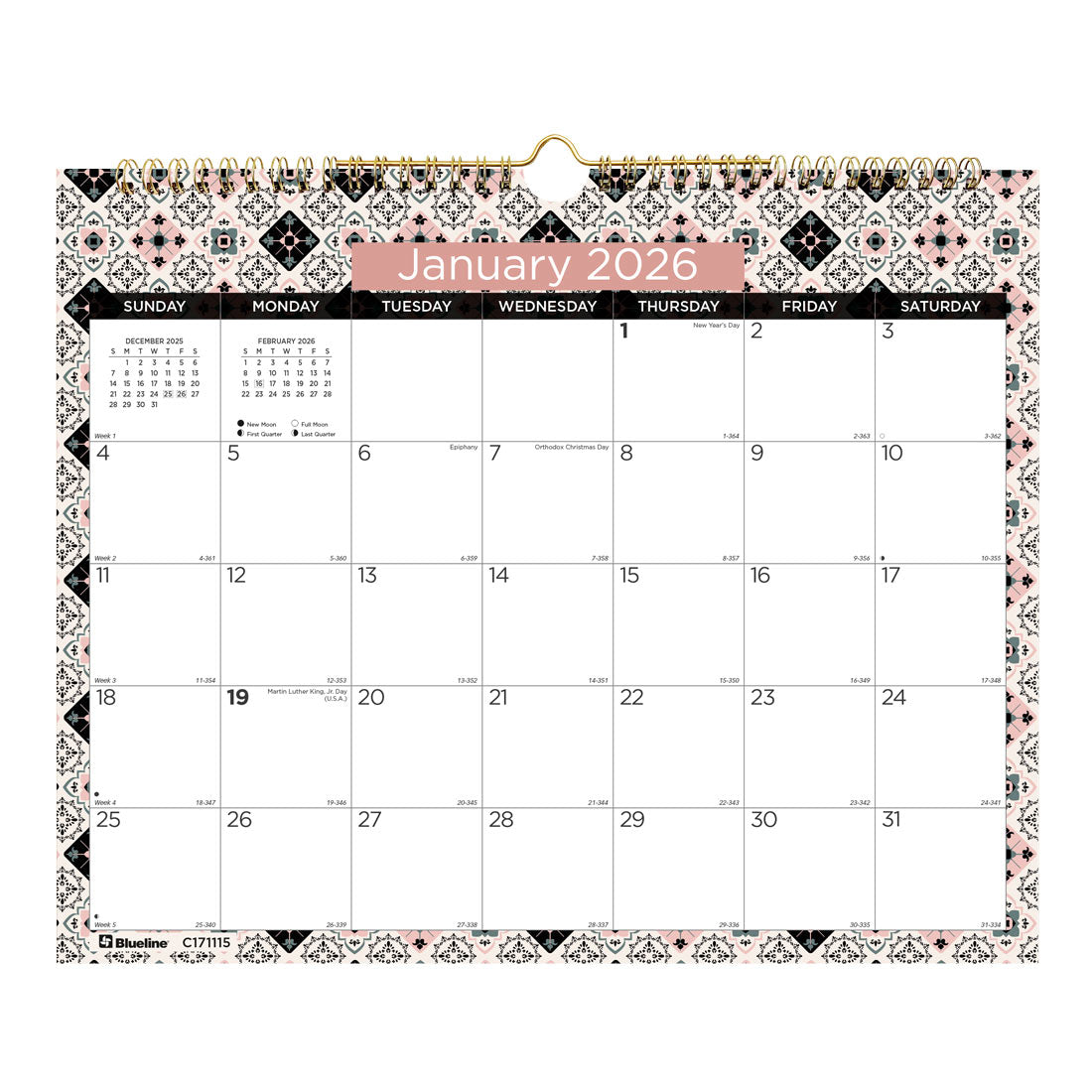 Blueline Colorful Monthly Wall Calendar 2026, Tiles C171115-26