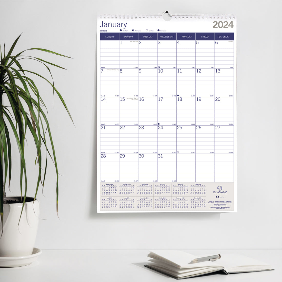 DuraGlobe Monthly Wall Calendar 2024