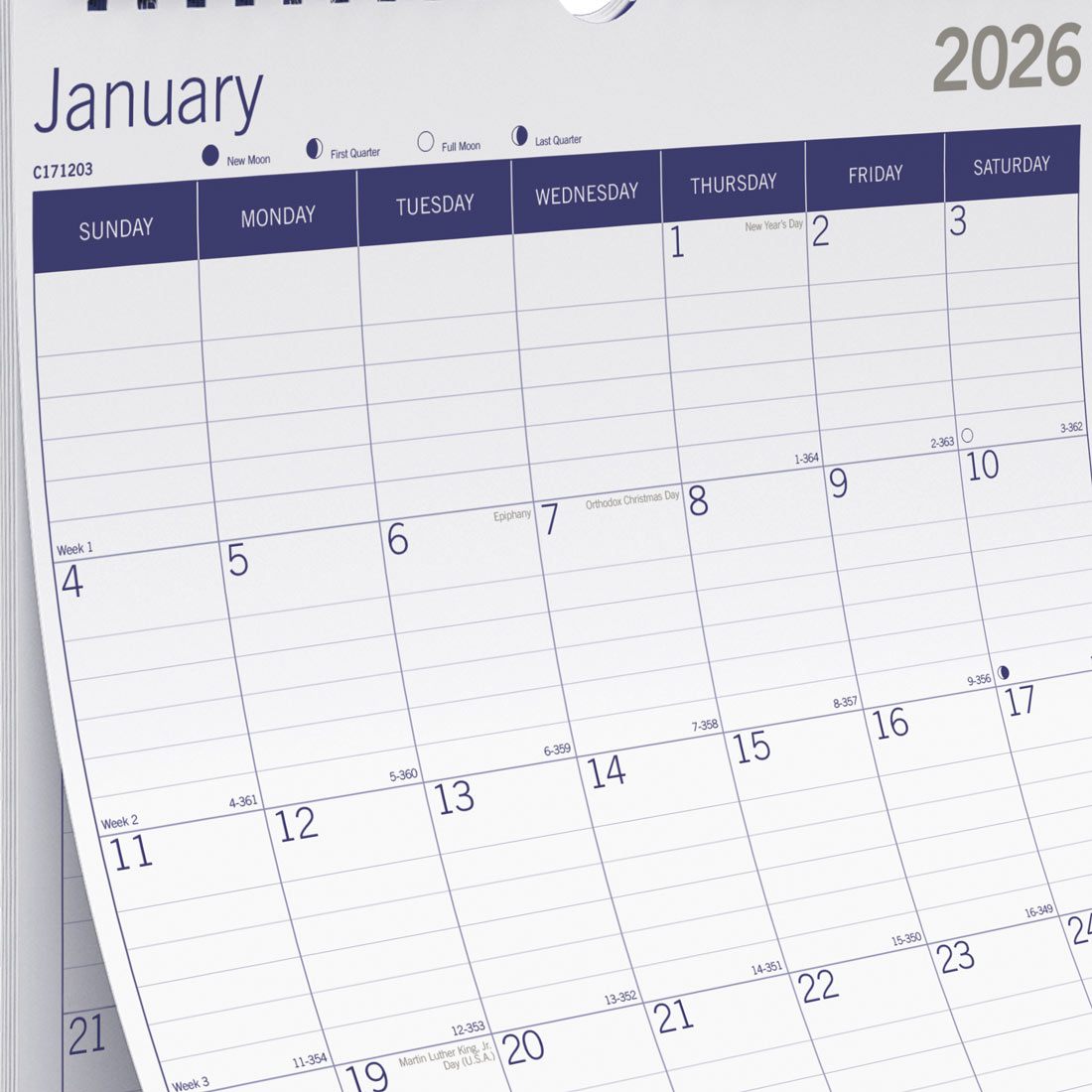 Blueline DuraGlobe™ Monthly Wall Calendar, Bamboo, 2026 C171203-26