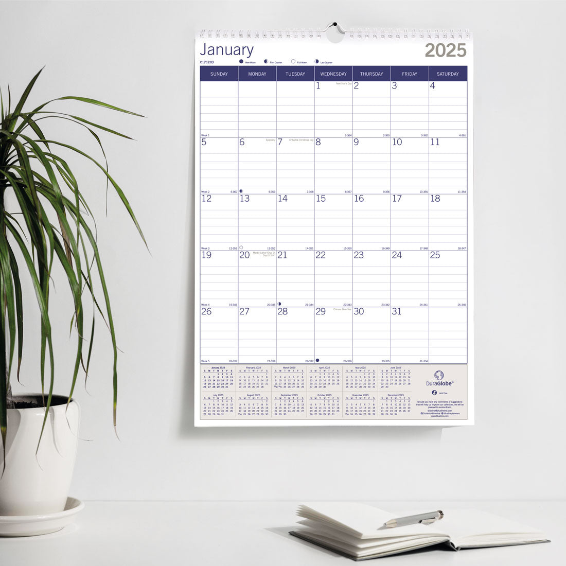 DuraGlobe Monthly Wall Calendar 2025 (C171203-25)