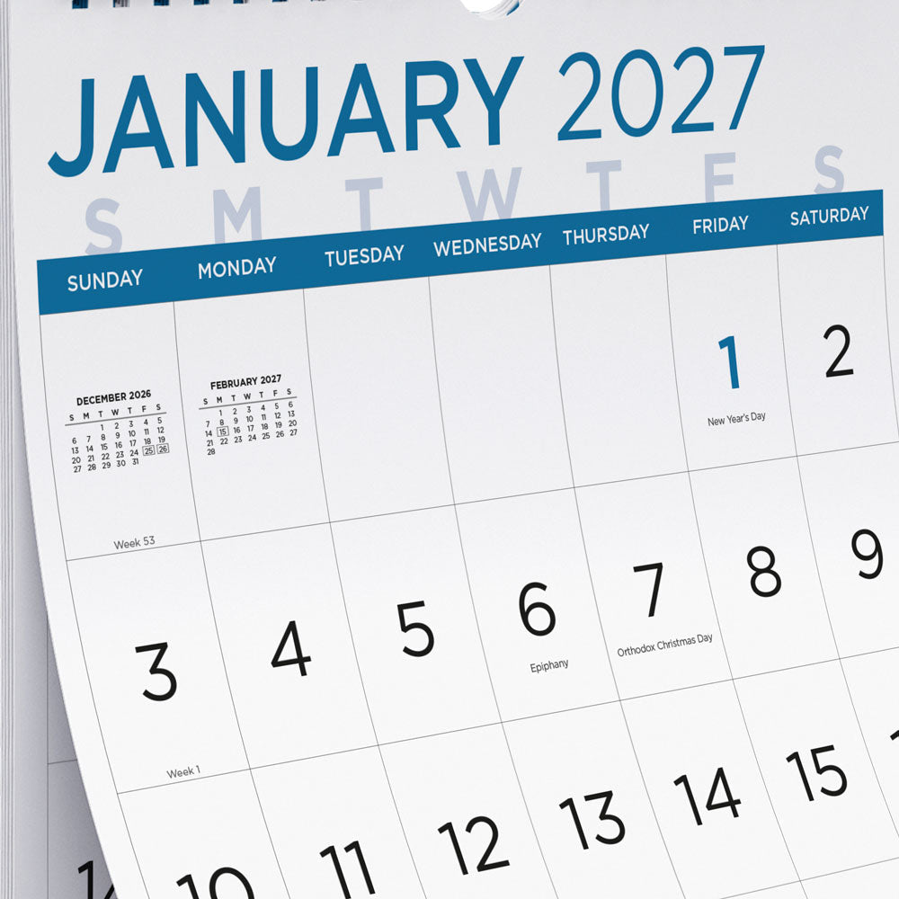 Monthly Wall Calendar, Large Print, 2027 C173106-27 Blueline