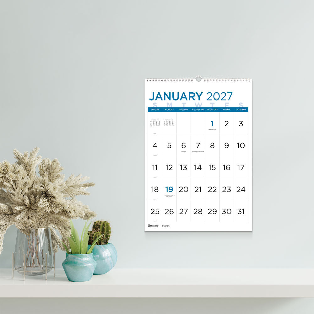 Monthly Wall Calendar, Large Print, 2027 C173106-27 Blueline