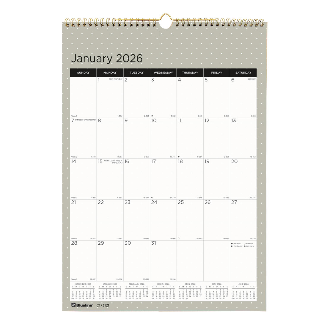 Blueline Colorful Monthly Wall Calendar, Minimalist, 2026 C173121-26