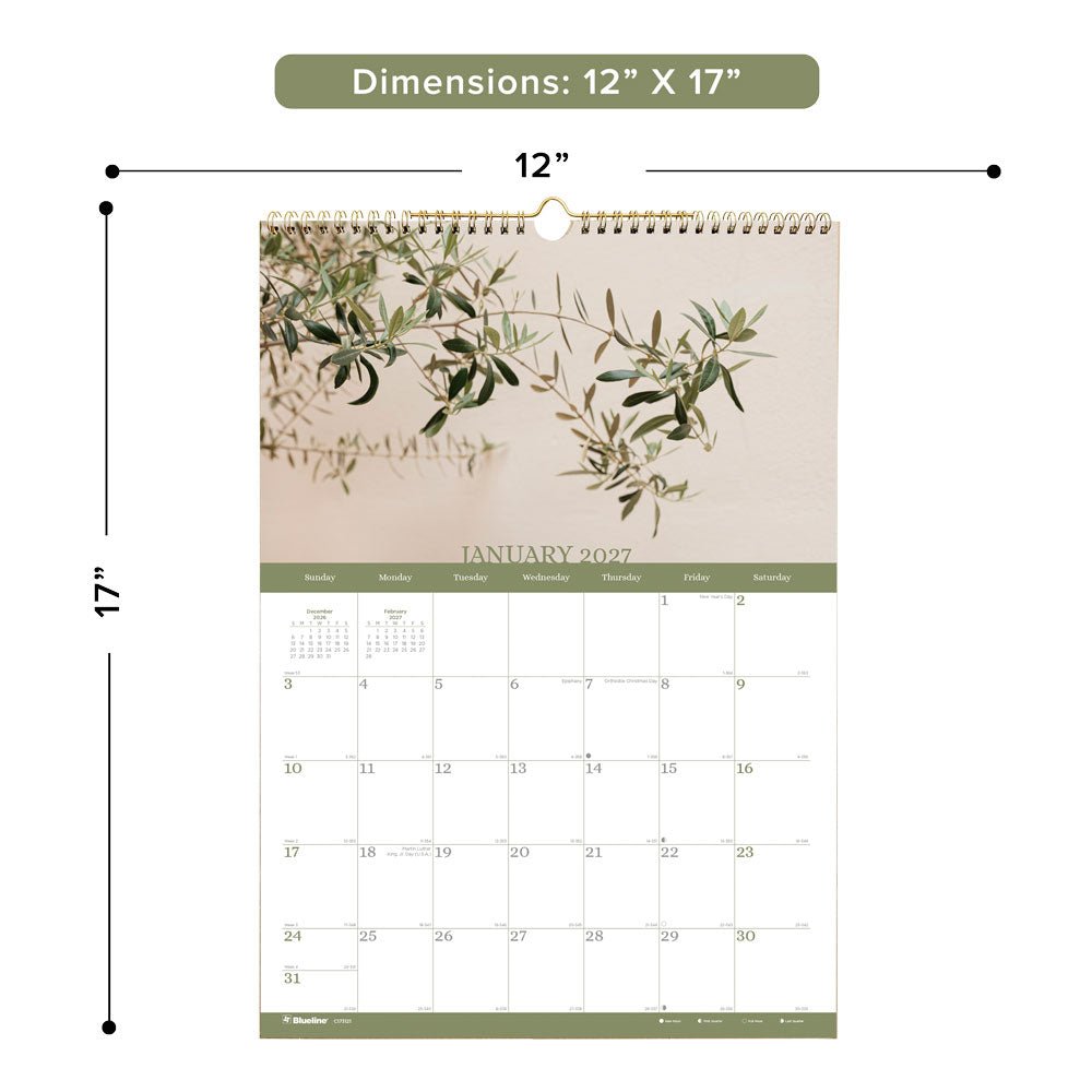 Monthly Wall Calendar, Minimalist, 2027 C173121-27 Blueline