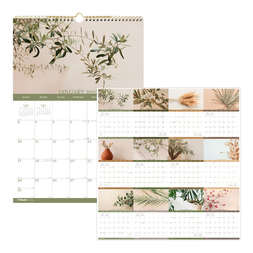 Monthly Wall Calendar, Minimalist, 2027 C173121-27 Blueline